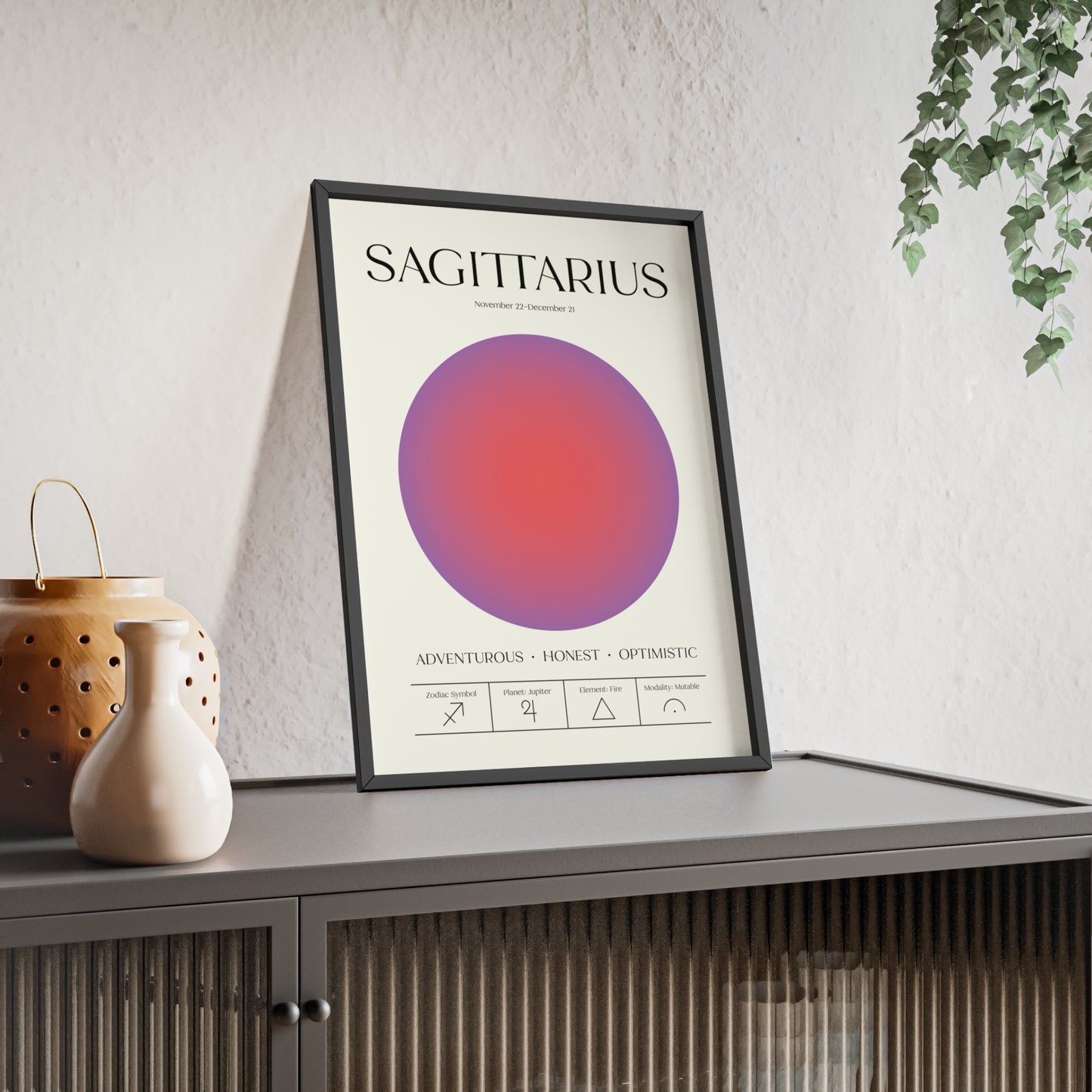 Sagittarius Astrology Chart Poster - Colour Art Print