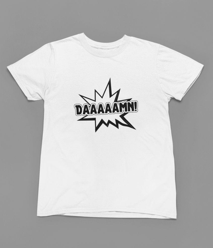 Black t-shirt with DAAAAMN Quote Friday Movie /Sweatshirt close-up