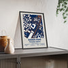 Daikin Park map print framed and leaning on a sideboard