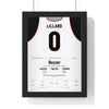 Damian Lillard 2019 Buzzer-Beater Poster - Portland Trail Blazers 0 Series Winner Jersey Print framed in a black frame, ready to hang