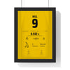 Damon Hill 1998 Belgian Grand Prix Win Poster - 9 Race Suit Print framed in a black frame, ready to hang