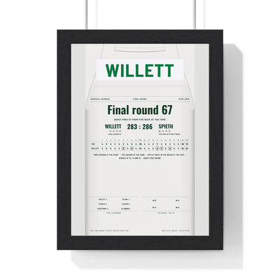 Danny Willett Augusta 2016 Golf Poster - Caddie Overalls Final Round 67 Print framed in a black frame, ready to hang