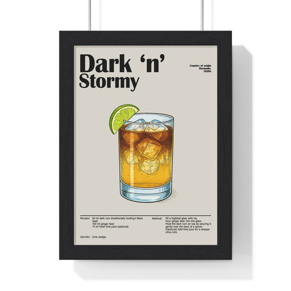 Dark 'n' Stormy cocktail poster framed – bold rum drink wall art with original recipe