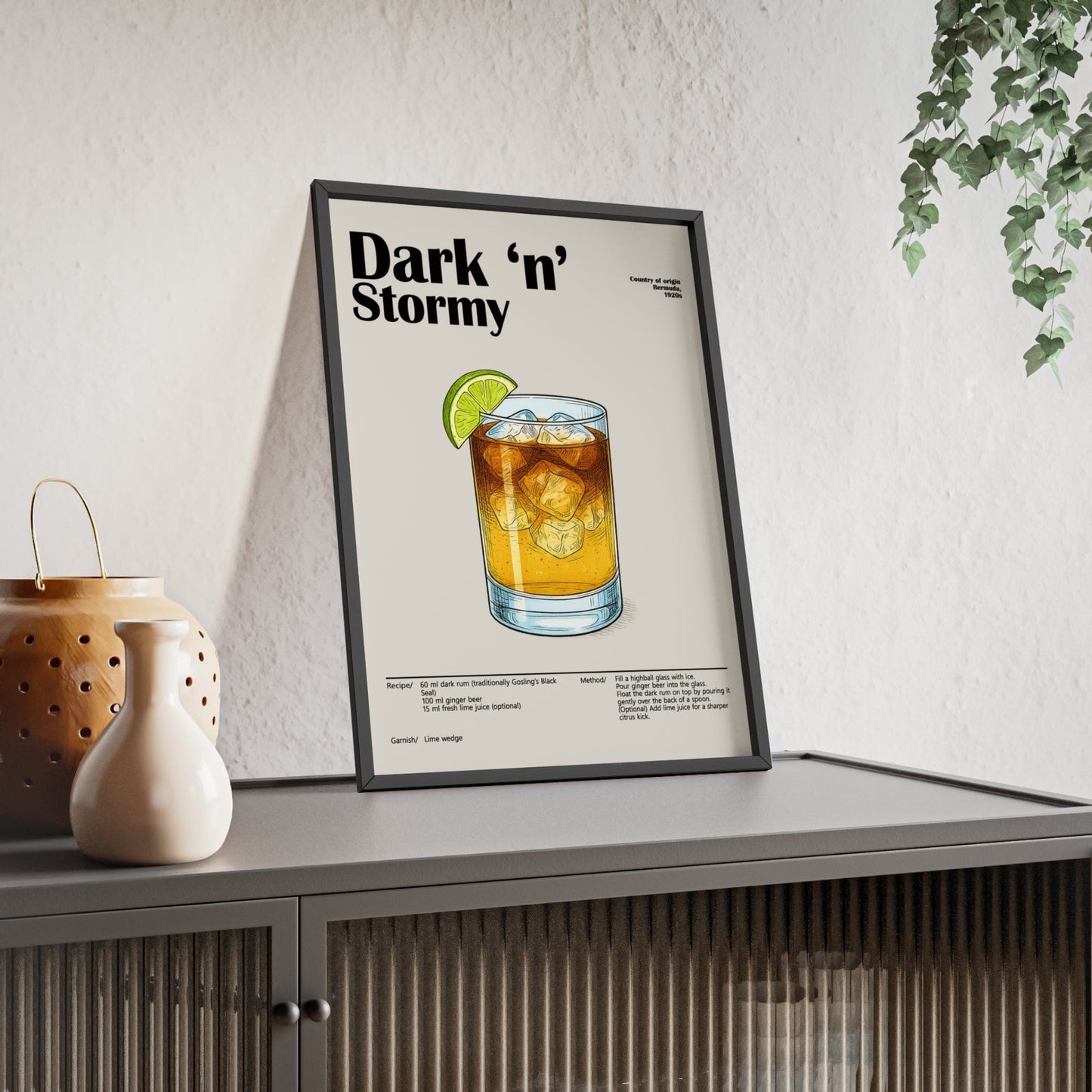 Framed Dark 'n' Stormy Cocktail - Bold Rum Drink - print