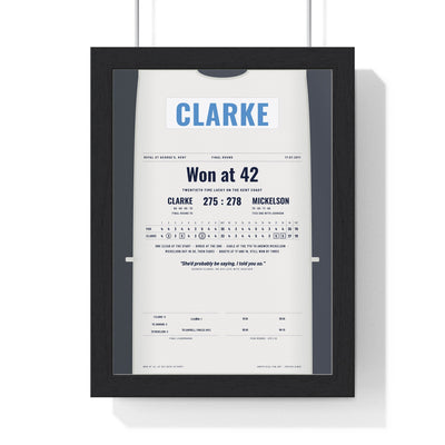 Darren Clarke Royal St George's 2011 Golf Poster - Caddie Bib Final Round Win Print framed in a black frame, ready to hang