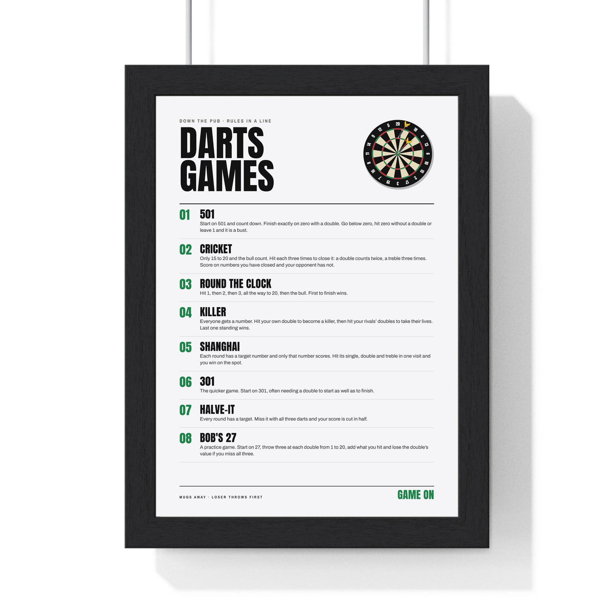 Darts Games print framed in a black frame, ready to hang