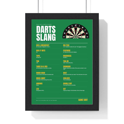 Darts Slang print framed in a black frame, ready to hang