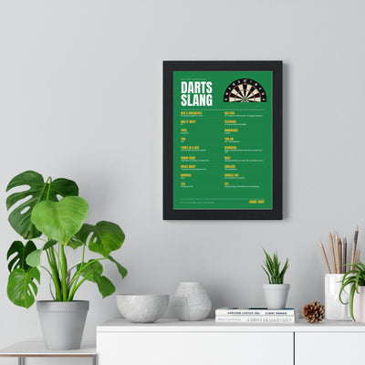 Darts Slang print framed on a living room wall