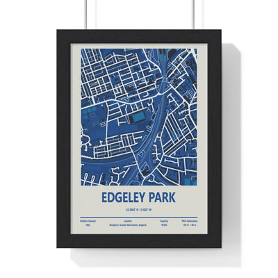 Edgeley Park stadium map print blue framed wall art