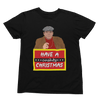 Black t-shirt with Del Boy Christmas Jumper & - Lovely Jubbly Have a Cushty Christmas Parody front view