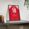 Denmark Euro 92 Final Poster - Kim Vilfort 18 v Germany Gothenburg Shirt Print framed and leaning on a sideboard
