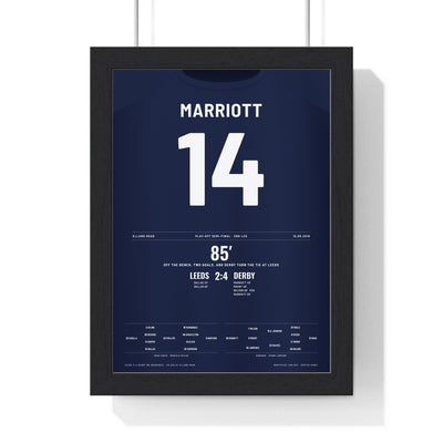 Derby County 4-2 Leeds Play-Off 2019 Poster - Jack Marriott 14 Elland Road Shirt Print framed in a black frame, ready to hang