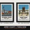 Derby County Then & Now Stadium Set | The Baseball Ground + Pride Park Stadium Prints - framed prints shown together as a set