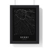 Derby street map poster in black, minimal city map print framed in a black frame