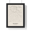 Derby street map poster in cream, minimal city map print framed in a black frame