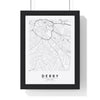 Derby street map poster in white, minimal city map print framed in a black frame