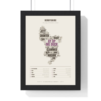 Derbyshire Sayings Poster in a black frame