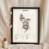 Derbyshire Sayings Poster in a black frame propped up on linen