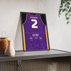 Derek Fisher 2004 0.4 Seconds Poster - Los Angeles Lakers 2 Buzzer-Beater Jersey Print framed and leaning on a sideboard