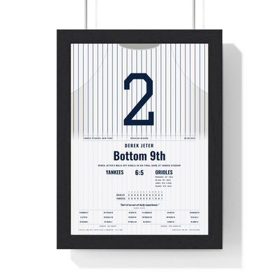 Derek Jeter 2014 Final Yankee Stadium Game Walk-Off Poster - New York Yankees 2 Jersey Print framed in a black frame, ready to hang