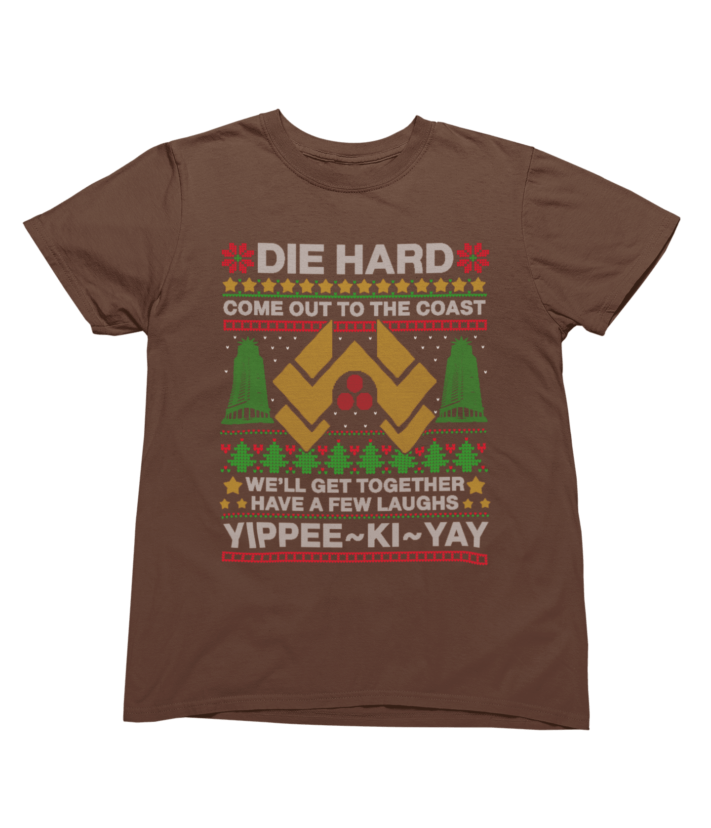 Grey t-shirt with Die Hard Christmas Jumper & - Yippee Ki-Yay Parody