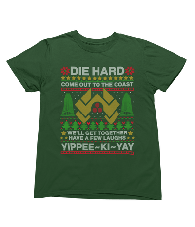 Grey t-shirt with Die Hard Christmas Jumper & - Yippee Ki-Yay Parody front view