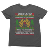 Black t-shirt with Die Hard Christmas Jumper & - Yippee Ki-Yay Parody wall display