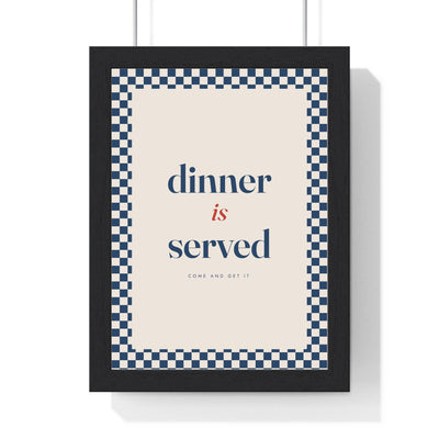 Dinner Is Served Print framed in a black frame, ready to hang