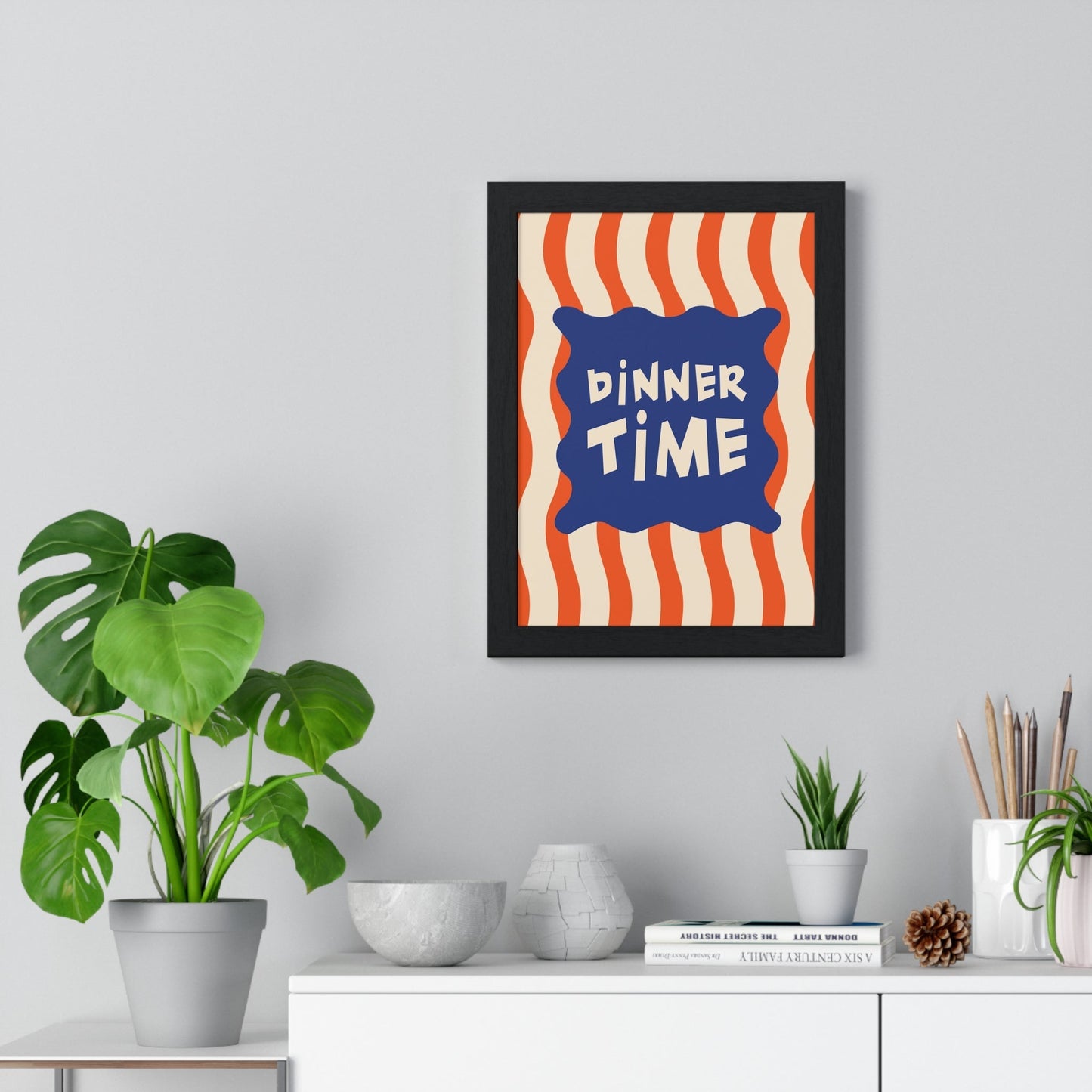 Framed Dinner Time Kitchen Print - Retro Typography print