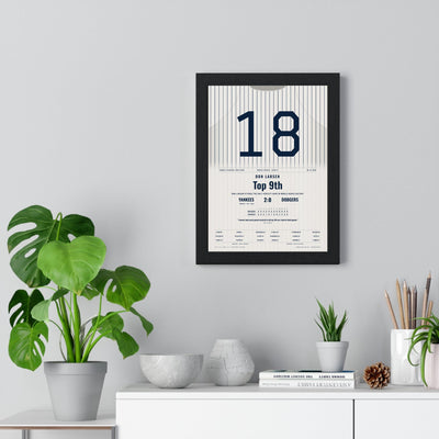 Don Larsen 1956 World Series Perfect Game Poster - New York Yankees 18 Jersey Print framed on a living room wall