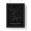 Doncaster street map poster in black, minimal city map print framed in a black frame