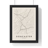 Doncaster street map poster in cream, minimal city map print framed in a black frame