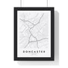 Doncaster street map poster in white, minimal city map print framed in a black frame