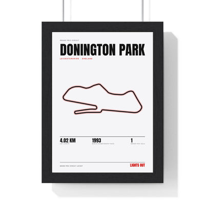 Donington Park Circuit print White framed in a black frame, ready to hang