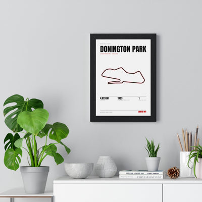 Donington Park Circuit print White framed on a living room wall