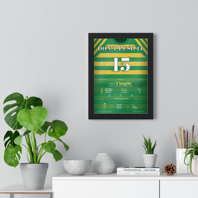 Don't Push It Grand National 2010 Horse Racing Poster - AP McCoy 15th Attempt Silks Print framed on a living room wall