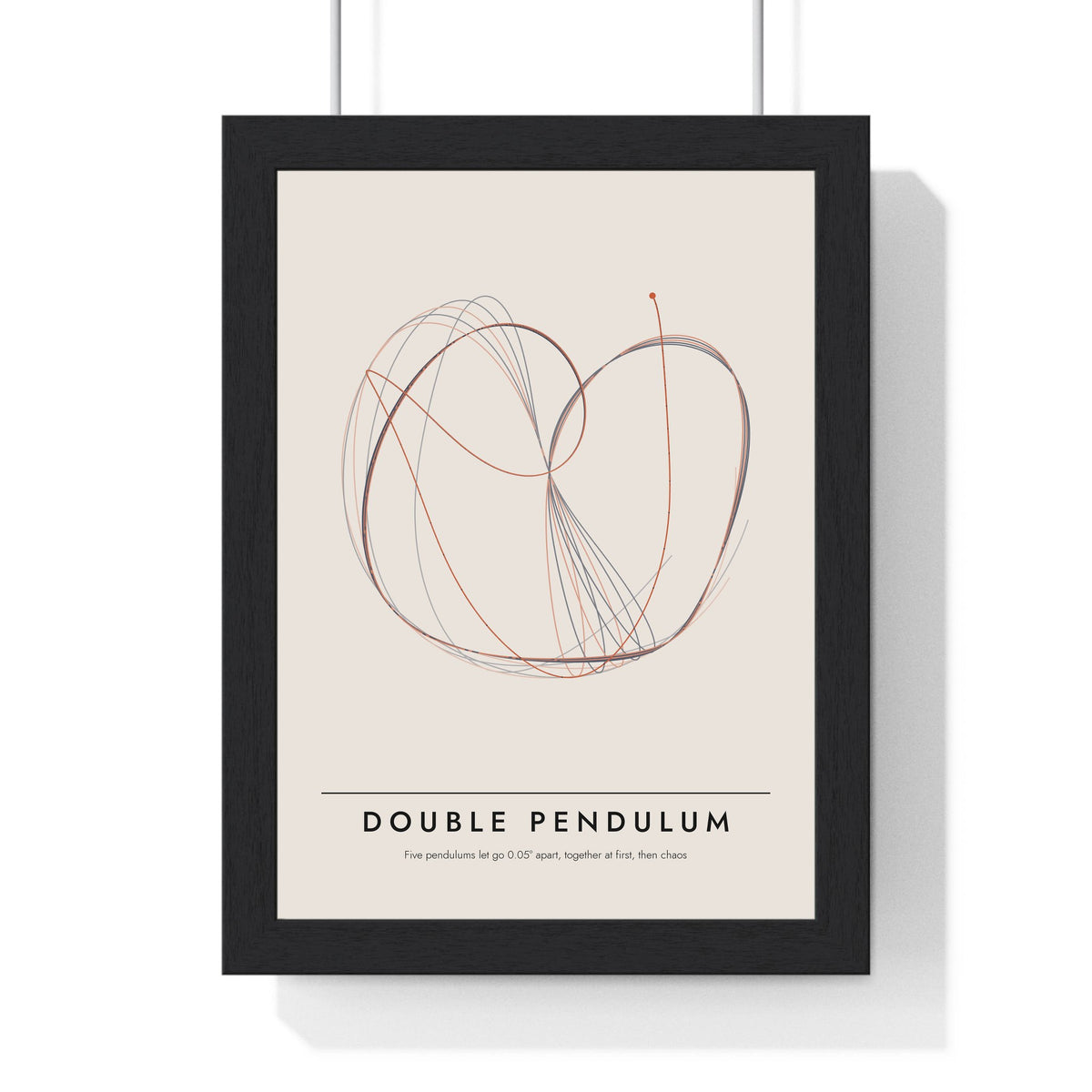 Double Pendulum Chaos print framed in a black frame, ready to hang