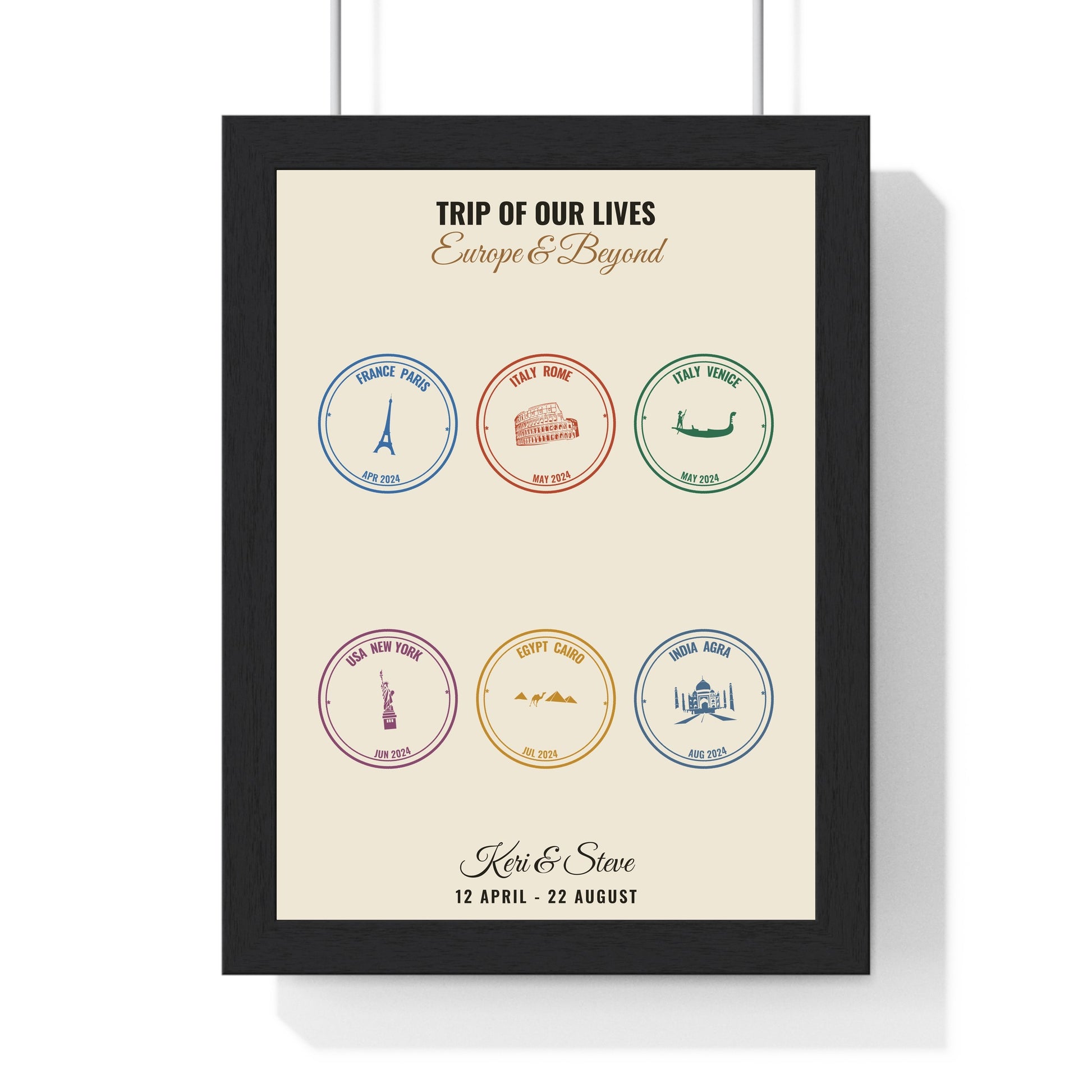 Personalised passport stamp print custom travel map keepsake by Poster Kingz