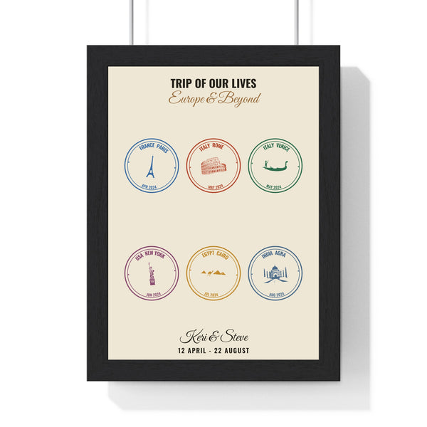 Personalised passport stamp print custom travel map keepsake by Poster Kingz