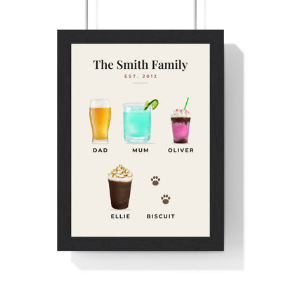 Personalised Family Drinks Print - framed watercolour family drinks print