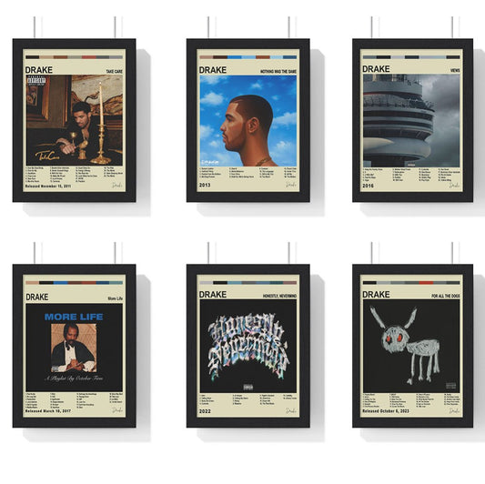 Drake Album Collection Poster - Poster Kingz - A5 (unframed) - All 6 Collection - Vintage