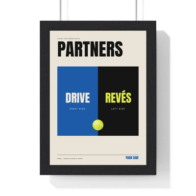 Drive and Revés Padel print framed in a black frame, ready to hang