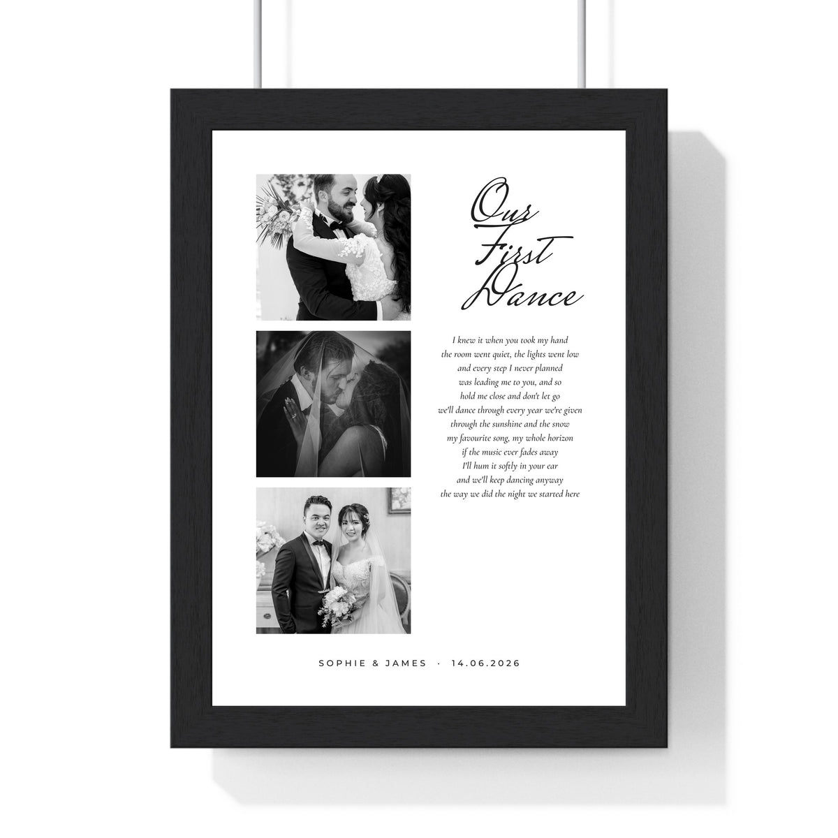 Personalised First Dance Lyrics Print - framed print