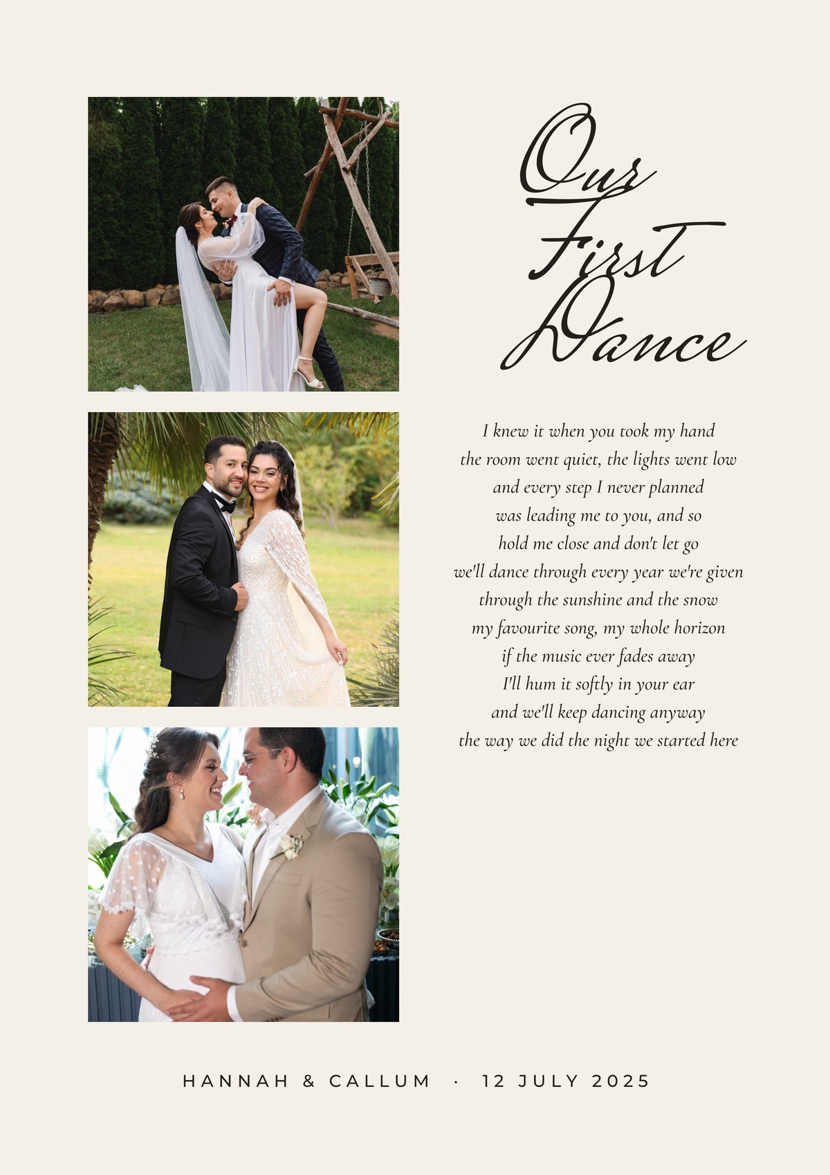 Personalised First Dance Lyrics Print - second design