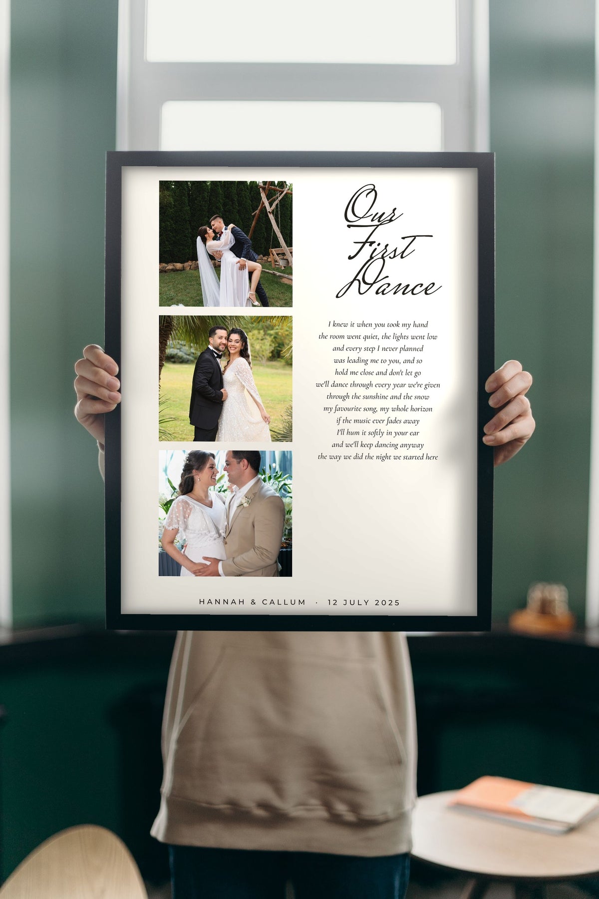 Personalised First Dance Lyrics Print - Lifestyle - held up in a bright room