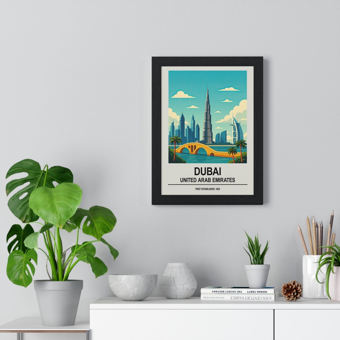 Framed Dubai Skyline travel poster