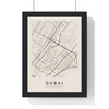 Dubai street map poster in cream, minimal city map print framed in a black frame