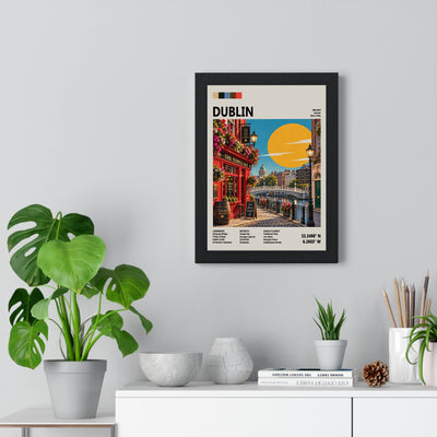 Dublin Mid Century Travel print framed on a living room wall
