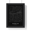 Dublin street map poster in black, minimal city map print framed in a black frame