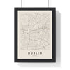 Dublin street map poster in cream, minimal city map print framed in a black frame